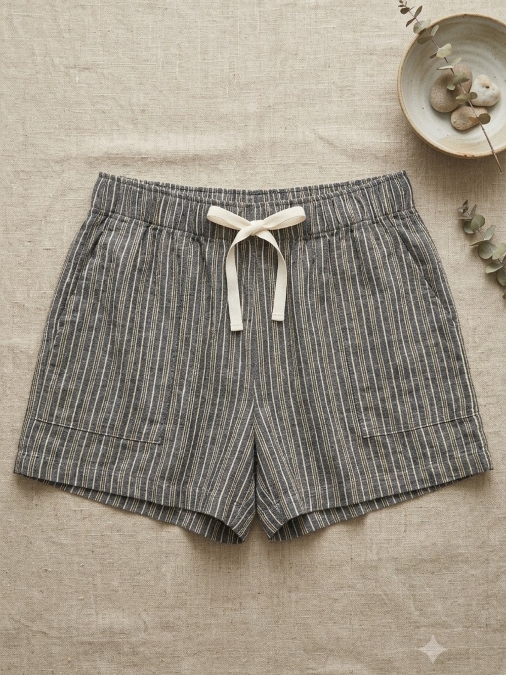 Lucky Brand Gray and Cream Striped Drawstring Shorts